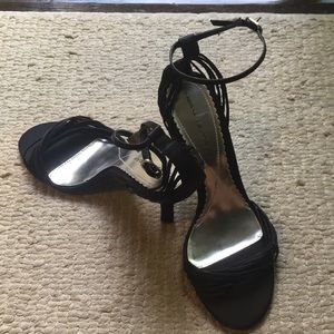 Black strappy heels with ankle straps